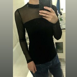 Mock neck vertical mesh top